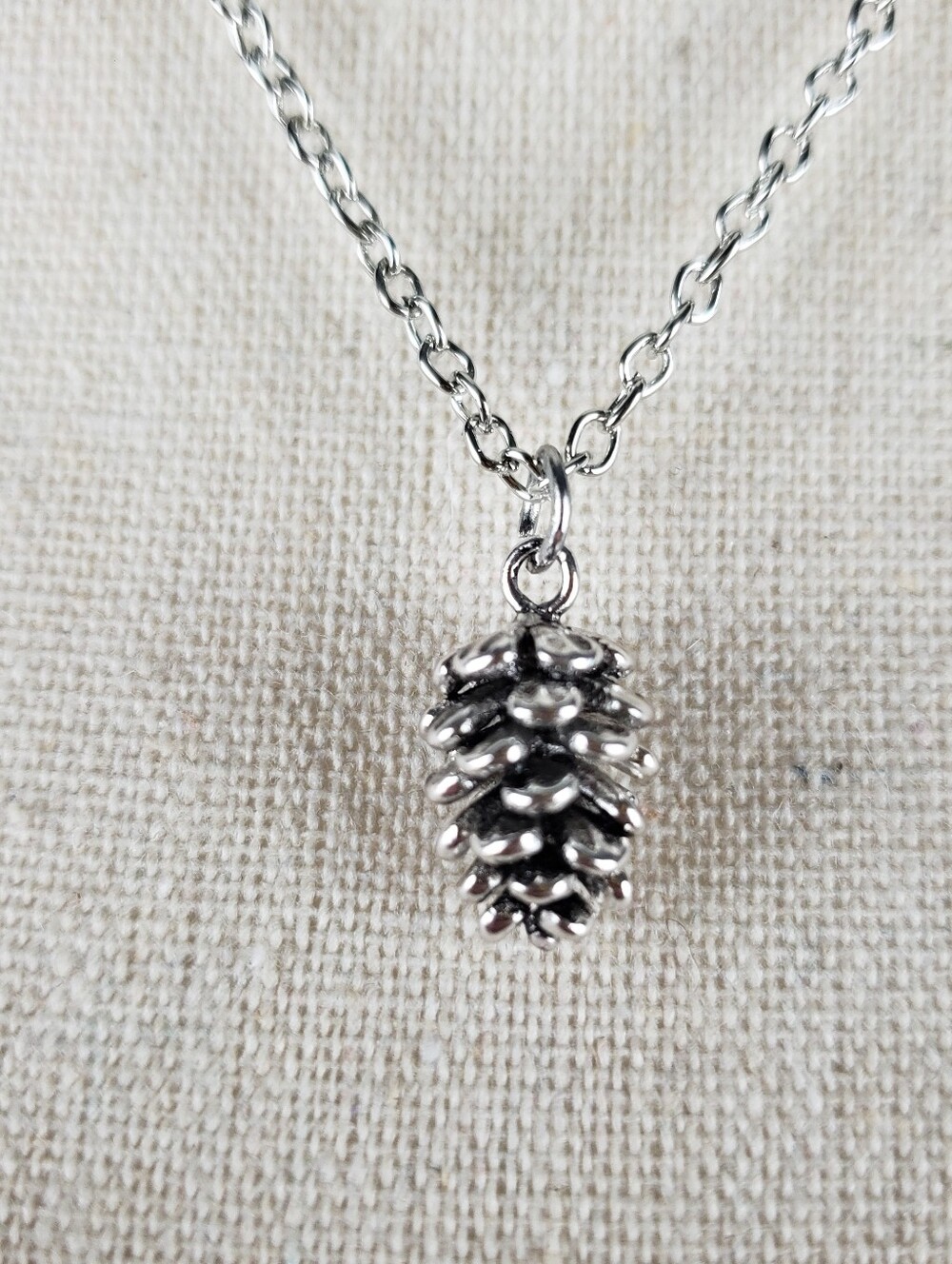 Dainty Silver Pinecone Pendant Necklace - Sterling Look Women Jewelry